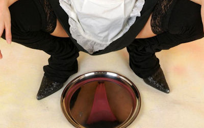 メイドのパンツがおぼんに映る反射パンチラエロ画像 ①