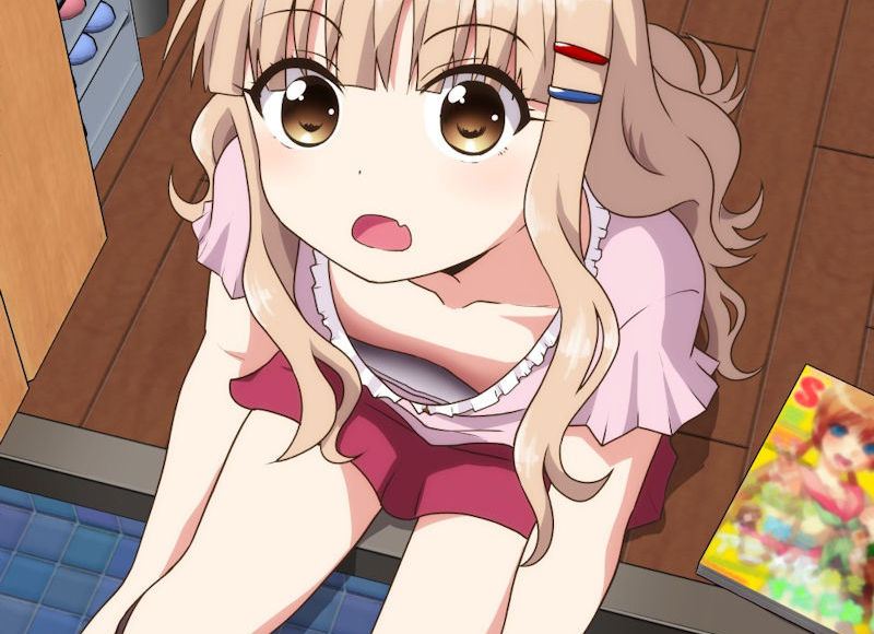 二次元の上目遣い胸チラを見下ろすエロ画像