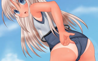 お尻を気にする水着食い込み直しの二次エロ画像 ③